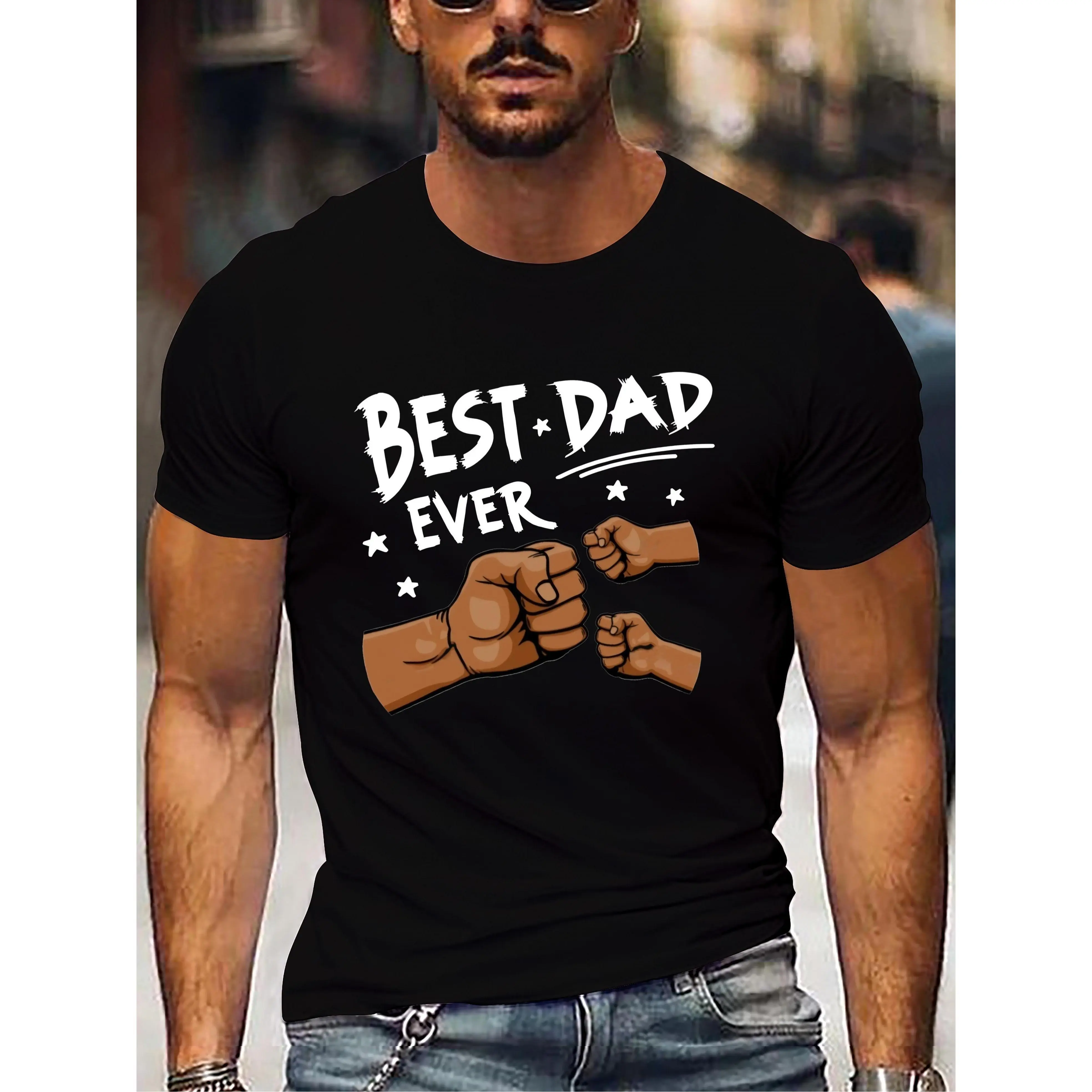 Men's Cotton T-Shirt with 'Best Dada Ever' Vintage Graphic Print, Casual Crew Neck with a Relaxed Fit for Street Style