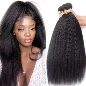 Kinky Straight Human Hair Bundles 100% Unprocessed Brazilian Virgin Hair Bundles Double Weft Yaki Human Hair Bundles Natural Black