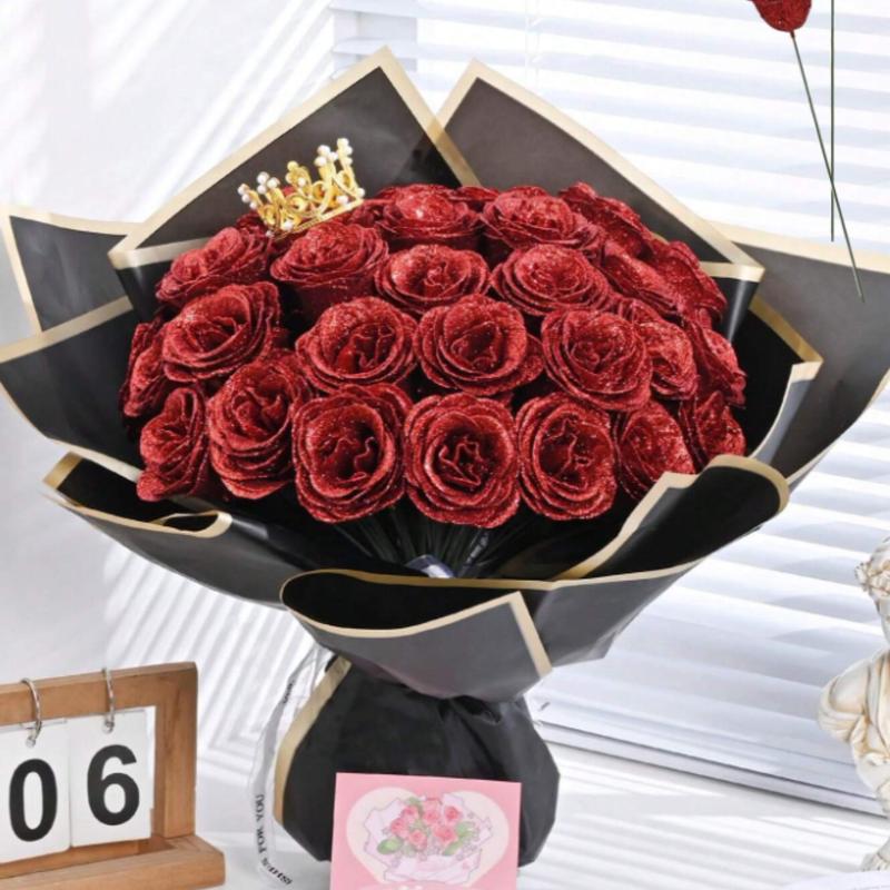 Sparkling Rose Bouquet, 12/6 roses/pack, size 2.76in/7cm, DIY sparkling artificial flower bouquet, suitable as a gift for anniversaries, engagements, weddings, home decoration, office decoration, party decoration, room decoration.