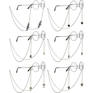 6 Pieces Glasses Chain Goth for Women Men Bulk Eyeglass Sunglasses Holder Chains Gothic Glasses Strap Anti Lost Eyeglass Leash