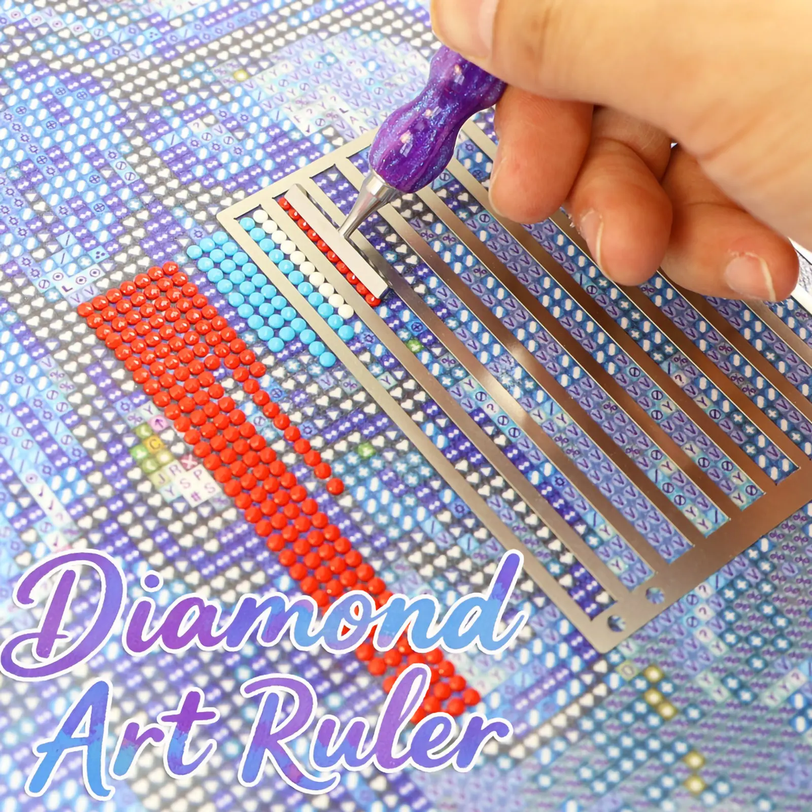 LEIYULY Diamond Art Ruler, Stainless Steel Diamond Painting Ruler for Precise Drill Alignment, Diamond Dot Drill Alignment Tool, DIY Art Crafts Diamond Painting Kits