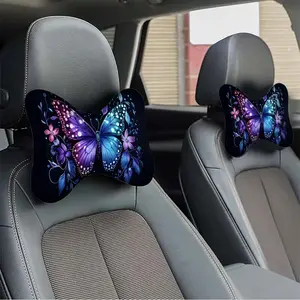 1-piece colorful butterfly car neck pillow, thickened headrest cushion, all-season travel seat cushion, enhances driving comfort, car interior accessory, Car Seat Attachment