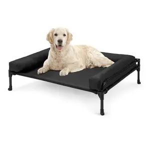 Veehoo 3-Sided Fence Elevated Dog Bed - Cooling Raised Cot with Removable Bolster, No-Slip Feet & Breathable Mesh, Premium Christmas Gift for Large Dogs