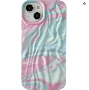 Caseative Pleated Water Ripple Chrome Wave Pattern Soft Compatible with iPhone Case (Water Blue,iPhone 13)