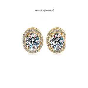 Gold-Plated Moissanite Earrings, 1.0 ct total weight — high color dispersion; refined details; suitable for wedding wear
