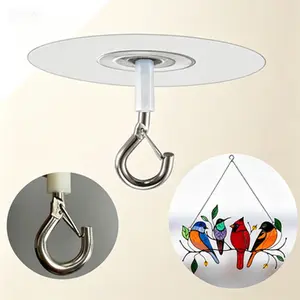 Adhesive Ceiling Hooks for Hanging, Sticky Hooks for Plants and Decor, Set of 10 Round Hooks, Damage-Free Removable Mounting, Reusable Wall Hooks for Lights Mobiles Curtains