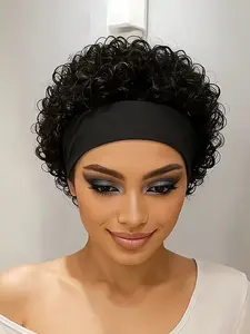 Headband Wig Human Hair Wigs for Women Pixie Cut Wig Short Curly Headband Wigs