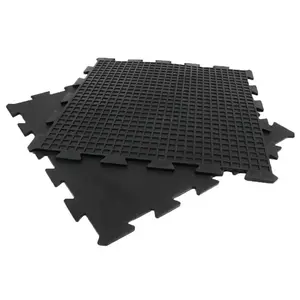 Rubber-Cal "Armor-Lock" Interlocking Rubber Mat - 3/8in x 2ft x 2ft - Black Rubber Tiles