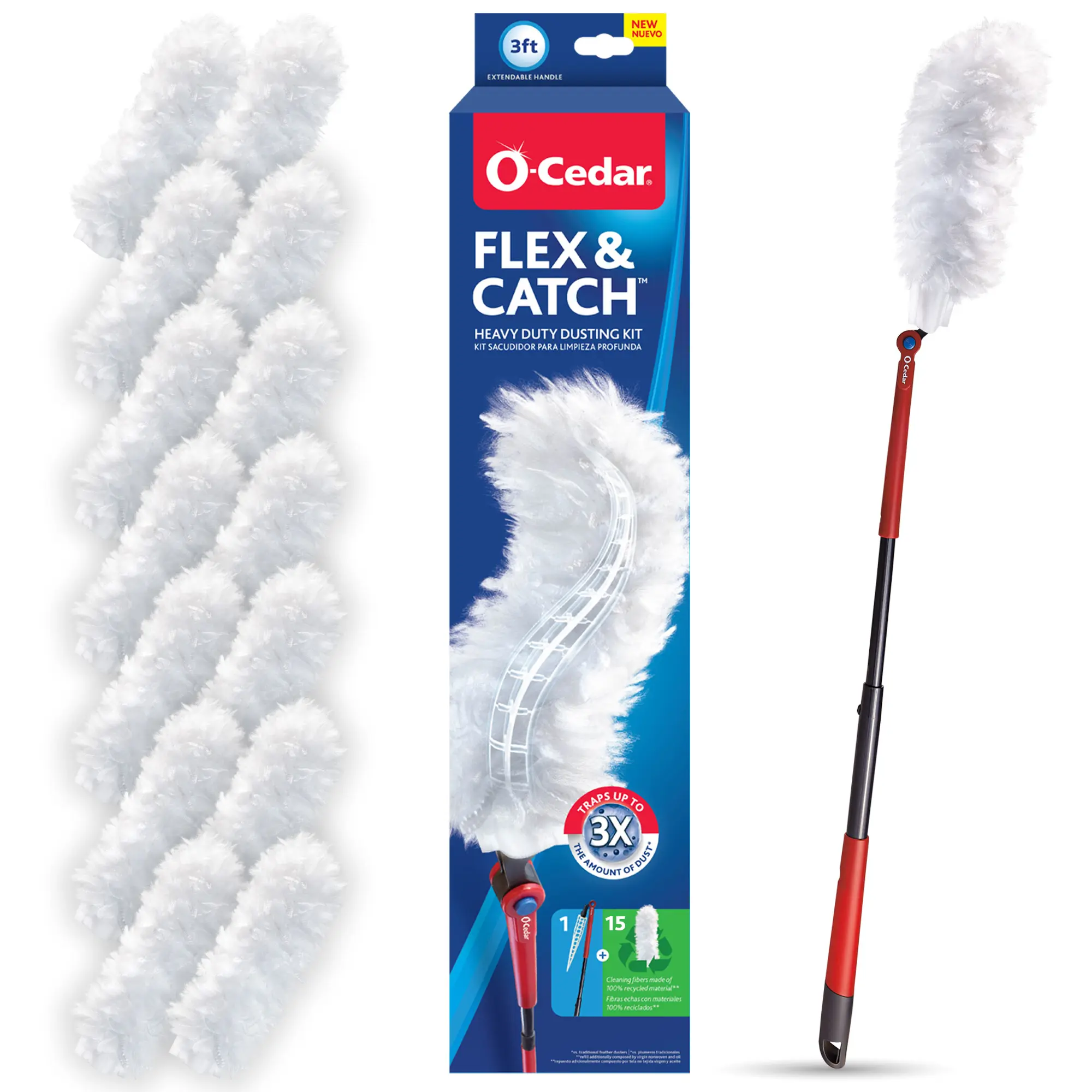 O-Cedar Flex & Catch Heavy Duty Dusting Kit with 3ft Handle and 15 Refills for Home Cleaning O-Cedar Flex & Catch Heavy Duty Dusting Kit with 3ft Handle and 15 Refills for Home Cleaning