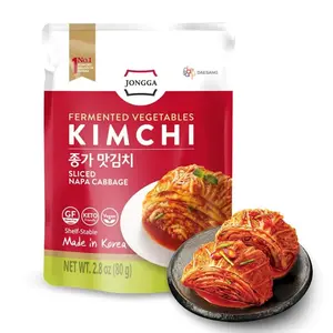 Spicy Premium Kimchi Cabbage Napa [ FUN SIZE Pouch Pack of 8] - [Original] – (Gluten Free / KETO / Vegan) | 0 Fat/ 0 Sugar/ 0 Cholesterol | Fermented Kimchi | Long Shelf Life | Perfect for Ramen & Stir-Fries - JONGGA