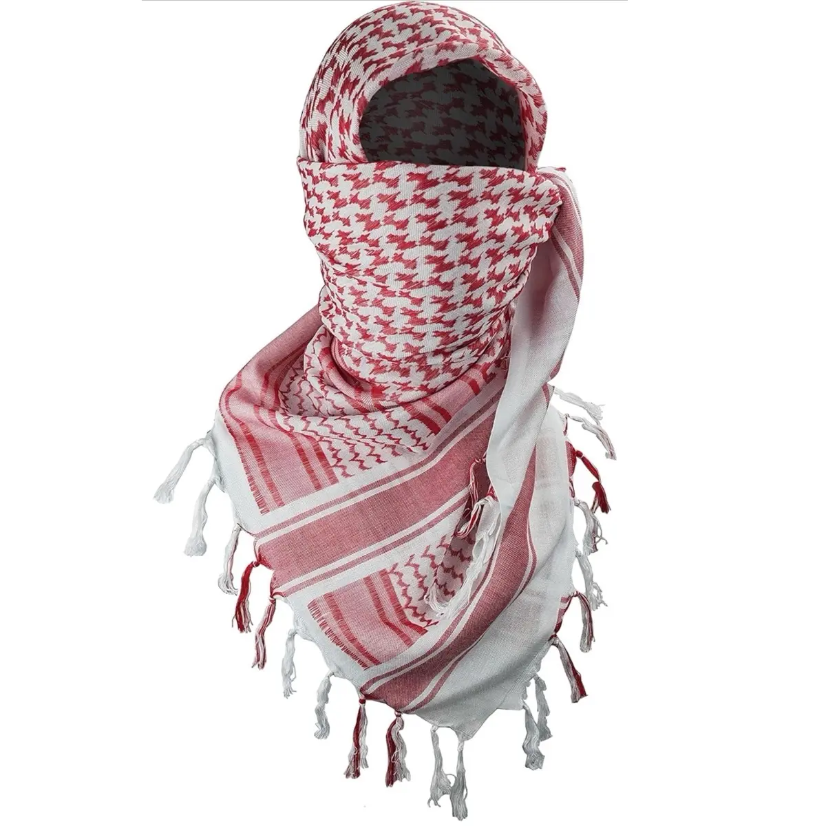 Shemagh Tactical Desert Scarf Red/White100% Cotton Keffiyeh Scarf Wrap for Men And Women