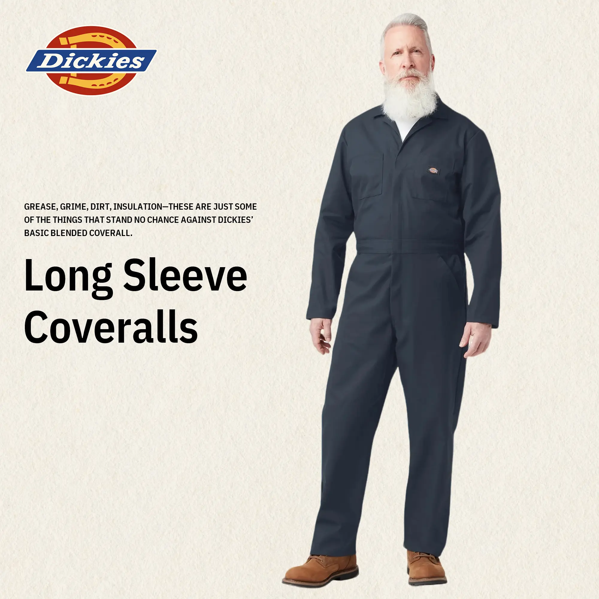 Dickies Long Sleeve Coveralls,Fade-Resistant,Wrinkle-Resistant,Stain-Resistant,Durable&Breathable,Concealed Waist Snaps,Chest Pockets,Workwear Style