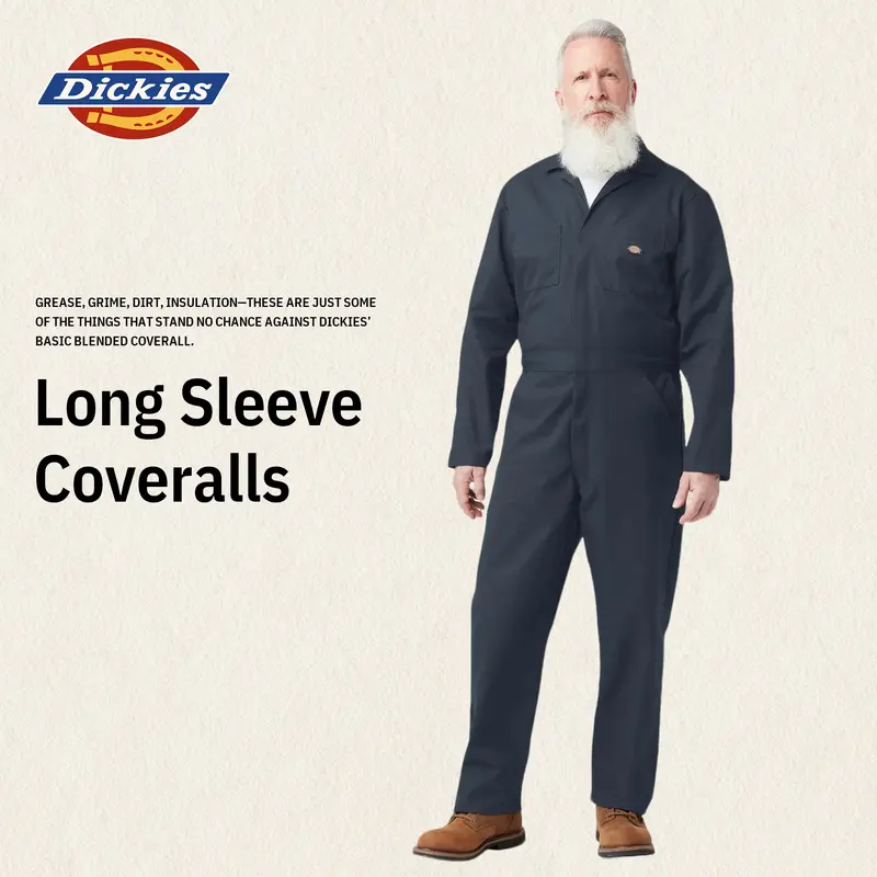Dickies | Long Sleeve Coveralls,Fade-Resistant,Wrinkle-Resistant,Stain-Resistant,Durable&Breathable,Concealed Waist Snaps,Chest Pockets,Workwear Style Clothes Basic
