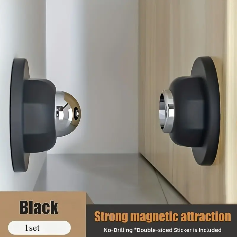 1 Set Magnetic Door Stopper, No-Drill Strong Magnetic Door Stop with Double-Sided Adhesive, Anti-Collision Silicone Door Holder, Door Slam Stopper for Wall & Floor Mounting, Fits Small Door Gaps