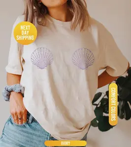 Comfort Colors Seashell Bra T Shirt, Mermaid T Shirt, Mermaid Bra Seashell T Shirt, Vacation Tee, Beach T-Shirt, Cute Summer Shirt
