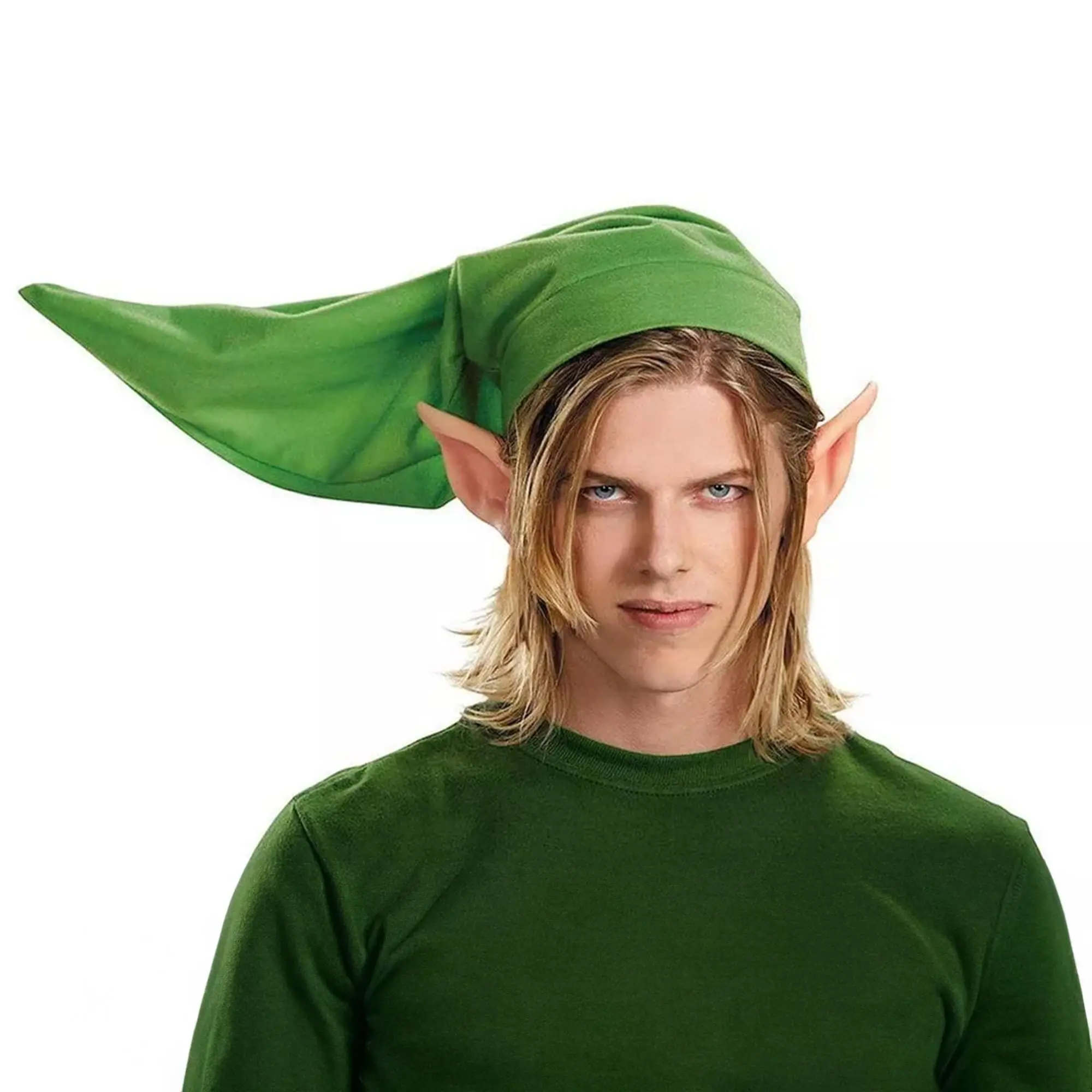 Adult Cosplay Accessory Set, 2-Piece Solid Green Fantasy Hero Kit with Pointed Hat and Elf Ears for Halloween Parties, Accessories, Cosplay Costume Accessories