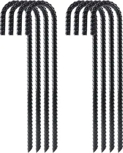 12 Inch Heavy Duty Galvanized Rebar Stakes – 8 Pack J Hook Ground Anchors for Tent, Chain Link Fence, Trampoline, and Garden Use