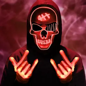 2025 Upgrade Halloween Scary LED Mask LED Skeleton Mask Purge Hacker Mask Glow in The Dark Mask for Halloween Costume Party Creepy Spooky