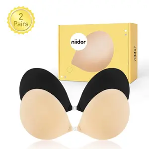 【2 Pairs】Fabric Adhesive Bra, Comfortable with Front Closure Strapless Sticky Invisible Push up Bra Reusable, Gift for bridal accessories,womenswear,lady underswear,girls accessories, sticky bra push, sticky inserts, push sticky pads, Outdoorfun