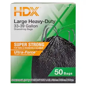 HDX Large Heavy-Duty 33-39 Gallon Black Drawstring Outdoor Trash Bags 50-Count Pack for Yard & Household Cleanup