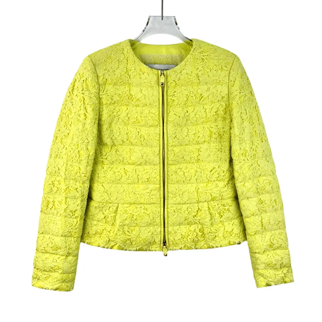 RDLT— Valentino Yellow Lace Floral Embroidered Cotton Jacket Size 44
