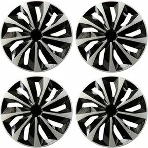 4-Pack 16-Inch Universal Hubcaps Gloss Black & Silver Alloy-Style Wheel Covers Snap-On Rim Skins for Sedan SUV Upgrade Durable ABS Plastic Easy Install