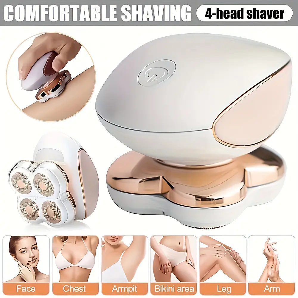 4-Head 360-Degree Rotating USB Wet-Dry Dual-Purpose Electric Razor for WCOTTONHK omen's Full Body & Face, with Extra Blades, Machines, Hairdressers & USB Vacuum (Abs-Enhanced Cleaning Support)