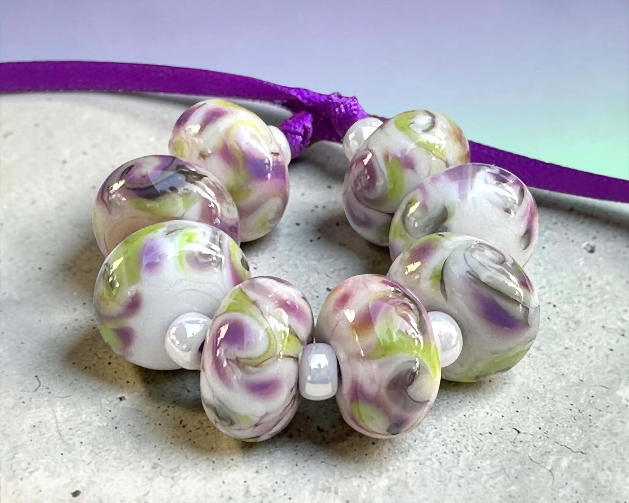 8 Lavender Grove Mosaic Twist Lampwork Beads Mix SRA