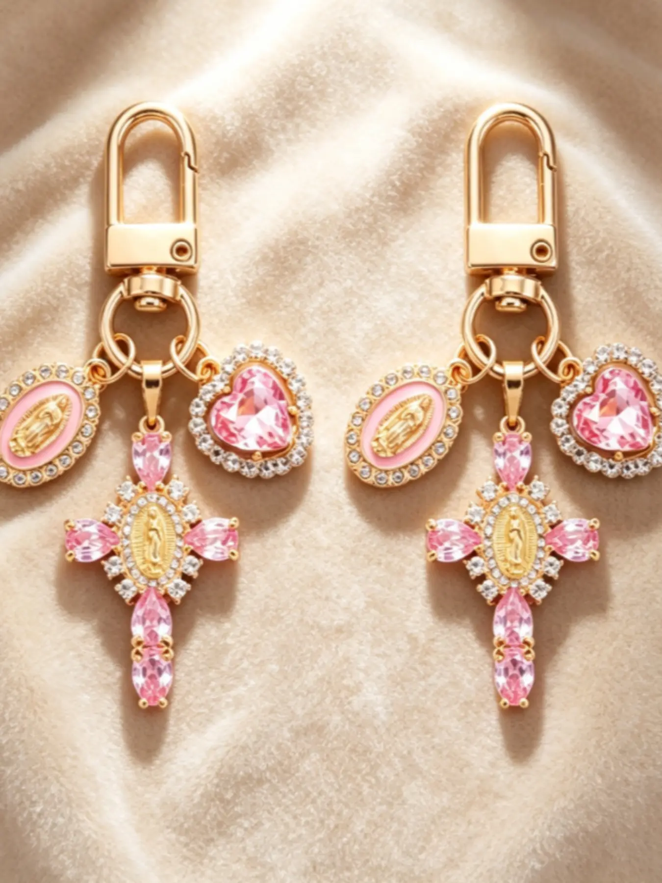 2-piece Set Pink Heart Cross Figure Bag Charms, Trendy Key Accessories