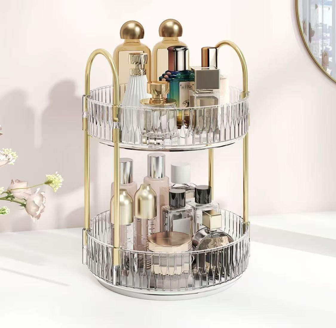 360° rotating makeup organizer, large acrylic cosmetic storage, dustproof & stackable. Perfect for cosmetics, perfumes, skincare and lipsticks. Ideal gift for girls and moms.