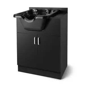 Beauty Equipment Backwash Sink Station with Shampoo Bowl & Cabinet for Barber Salon Use Black Storage Solution