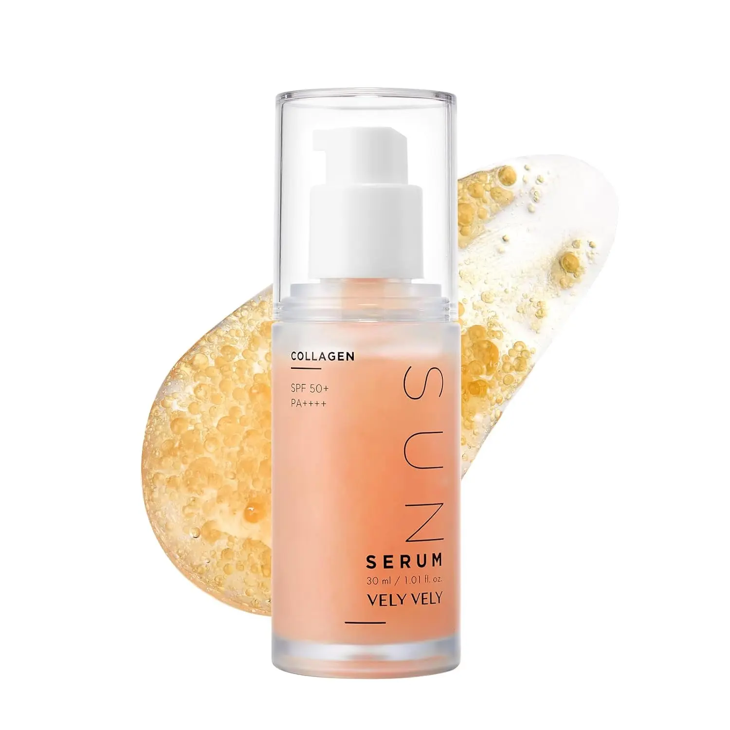 VELY VELY Collagen Rich Sun Serum - SPF 50+ PA++++, 30ml, Lightweight Daily Moisturizing Sunscreen for All Skin Types, Orange Capsule, Hydrate, Dewy Plump Finish for Facial Makeup Prep