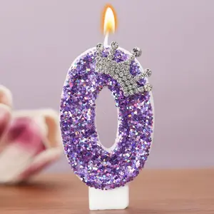1 PCS Purple Crown Birthday Number Candle With 0-9 Numbers (Digital), Purple Crown Birthday Cake Candle, Glowing Number Cake Decoration Ribbon With Sequins, Suitable For Anniversary Celebrations, Birthday Parties, First Birthday Gifts, Anniversaries