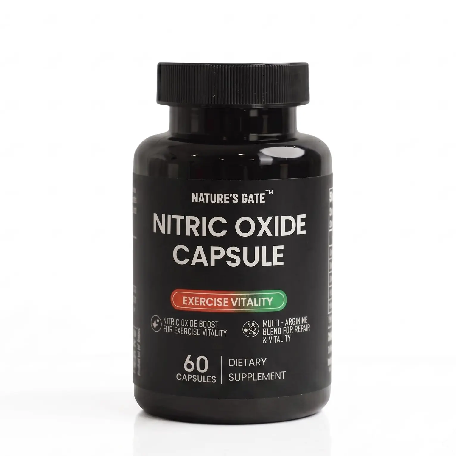Nitric Oxide Vegan Dietary Supplement - L-Arginine + L-Citrulline, 60 Capsules for Healthy Blood Pressure, Muscle Support, Gym Performance, BP Control, Prop 65 Safe Fitness & Wellness Aid