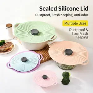 2 Pcs Silicone Pot Lid, Universal Silicone Lid for Pots, Pans, Bowls, Food Grade BPA Free Heat Resistant Silicone Cover, Collapsible Roll Up Pot Lid with Hanging Hole, Space Saving Dust Proof Food Fresh Keeping Kitchen Lid