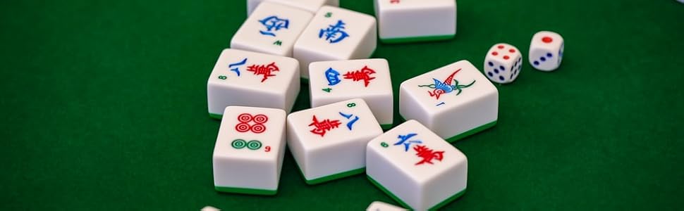 Mose Cafolo Chinese Mahjong Game Set 1.5" X-Large 144 Numbered White Blue Melamine Tiles with Carrying Travel Case,Complete Majong Majiang, Mah Jonng Game Set