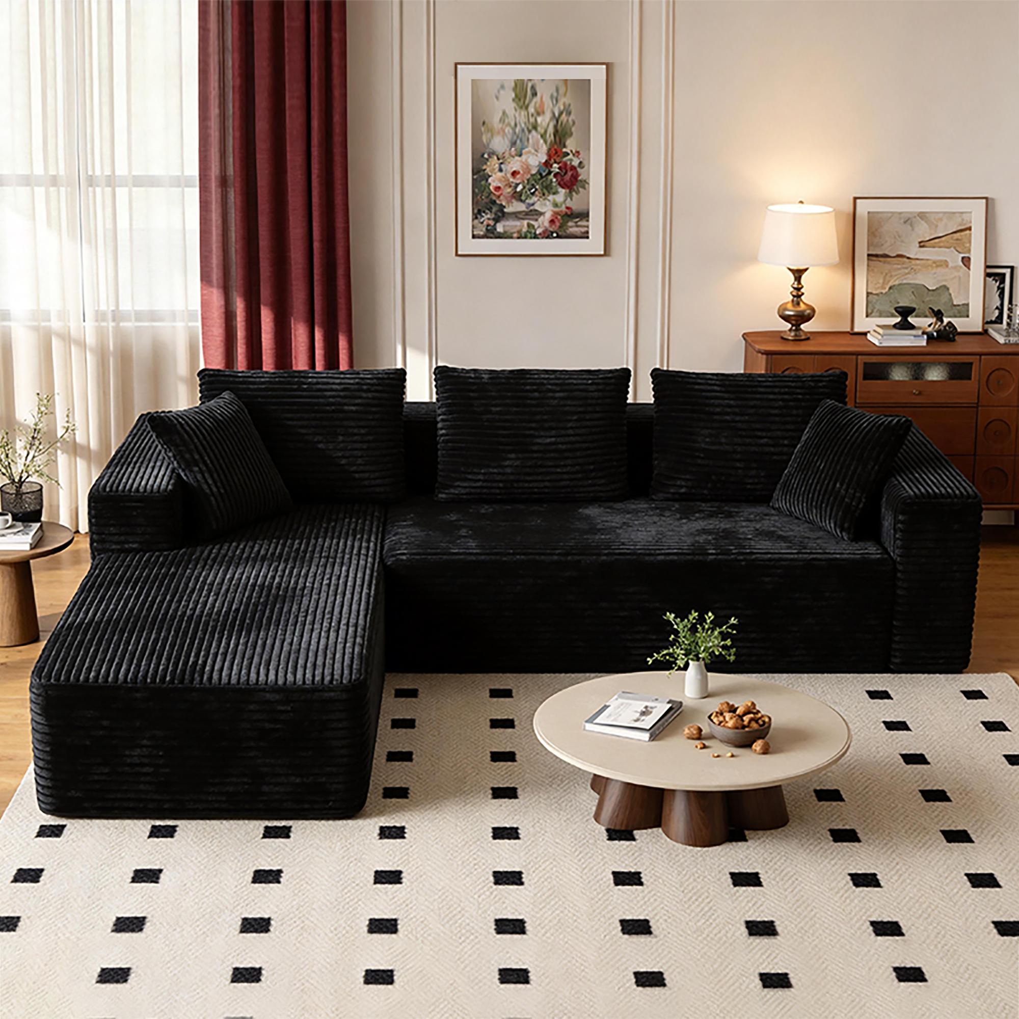 ModemHub 106" Sectional Cloud Sofa for Living Room,L-Shaped Modular Boneless Couch,Plush Corduroy,Modern Modular Sofa with Deep Seat,Comfy Couches Set Black,cloud couches