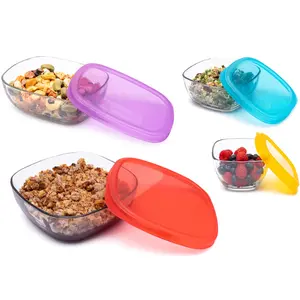 Libbey Serve It 8 Piece Glass Storage Container Set with 2 Cup, 6 Cup, 8 Cup, and 12.5 Cup Bowls and Multi Color Lids