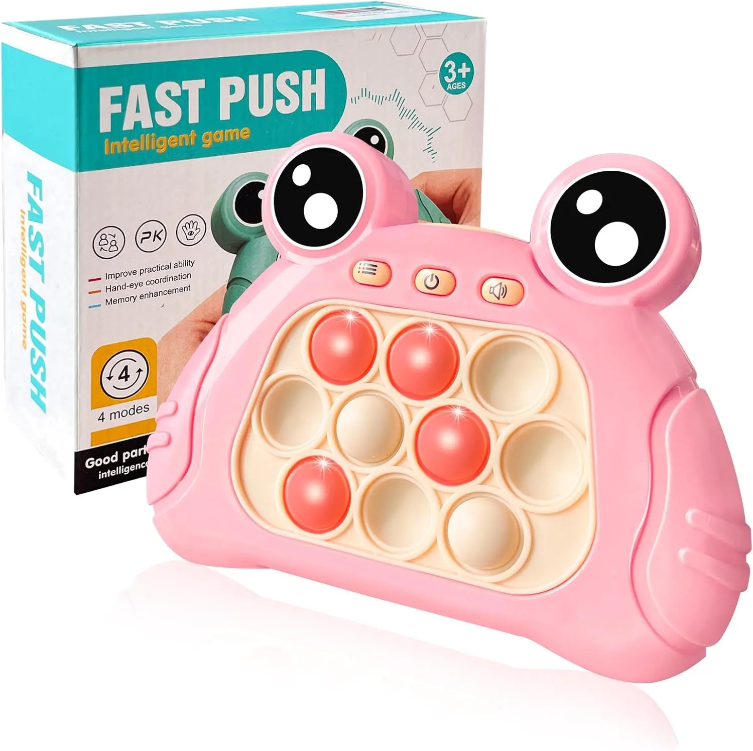 Handheld Light Up Pop Game, Quick Push Stress Relief Bubble Pop Puzzle Game Console, Fast Speed Push Puzzle Game for 3-12 Kids, Sensory Fidget Toys for Kids and Teens (Pink)