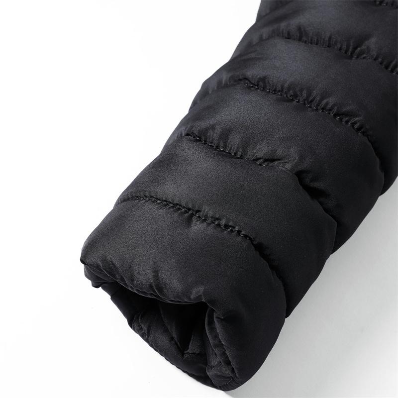 Men's Autumn Winter Outdoor Casual Warm Cotton Jacket Fashionable Versatile Stand Collar Windproof Coat Beige Long Sleeve Plain Heated Down Hooded Jacket - Black