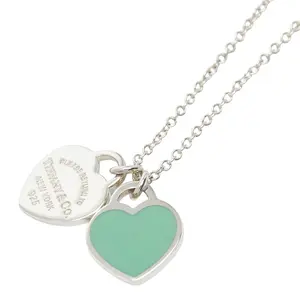 Pre-owned Tiffany & Co. Sterling Silver 925 (Ag925) Small Leather Goods Tiffany&Co. Return To Tiffany Double Heart Tag 925 Silver Necklace