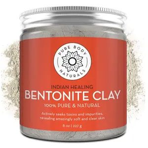 Pure Body Naturals Bentonite Clay Powder for DIY Detox Body & Face Mask, Pure Indian Healing Clay for Deep Pore Cleansing and Armpit Detox for Women, (8.0 oz)