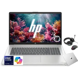 HP 17.3" Touchscreen Laptop, Intel Core Ultra 7 255U AI Processor,Up to 32GB DDR5 RAM,Up to 2TB SSD,Backlit Keyboard, Fingerprint Reader, Redragon Gaming Headset&Mouse Bundle, Natural Silver