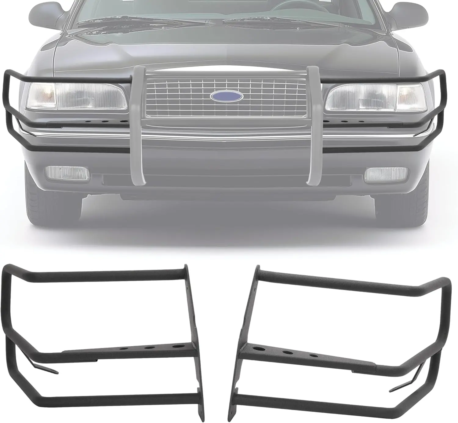 Front Brush Guard Compatible with 2003-2011 Ford Crown Victoria Bumper Grille Grill Guard Bull Bar Steel Powder Coated Black LH+RH (Just The Sides, No Center)