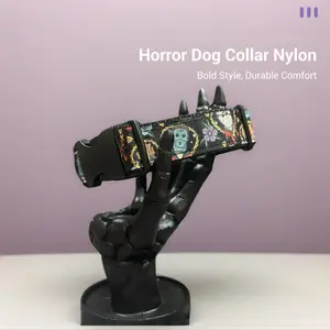 Horror Movie Character Dog Collar Thick 1 Inch Ribbon Durable Nylon Webbing Handmade Various Sizes Michael Myers Pennywise Jason Design