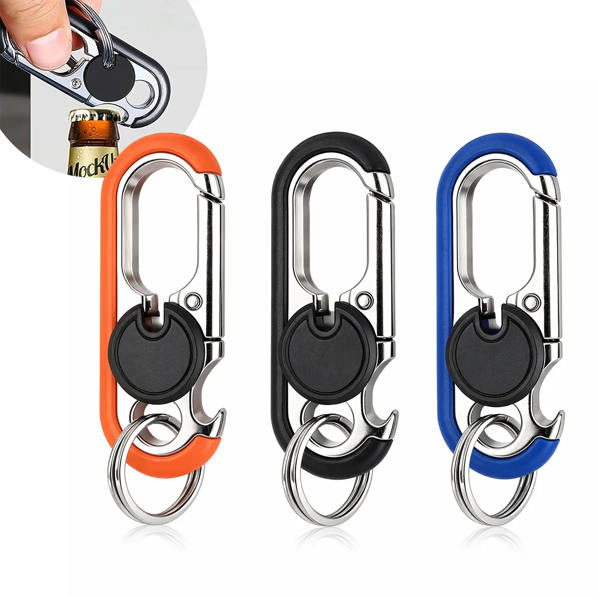 Bottle Opener Keychain for Men&Women - Multifunctional Stainless Steel Car Key Ring, Set of 3，Personalized Business Gift for Men