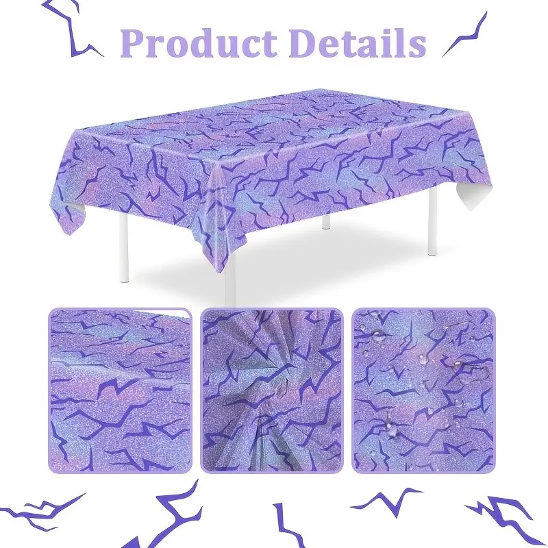 Anime Theme Lightning Print Plastic Tablecloth, 107.87x53.94 Inches Large Size Disposable Shiny Finish Shiny Table Cover Decoration for Birthday Wedding Baby Shower Anniversary Party Decor Flexible Table Covers
