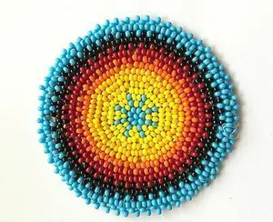 Blue Red Yellow Fire Pattern Seed Beaded Art &amp; Craft Applique Patch Q31/1