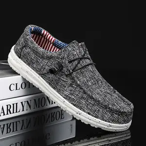 Men's Large Size Breathable Canvas Loafers - Comfortable Year-Round, Low-Top Lace-Up Casual Semi-Formal Shoes, Gray Black Round Toe Design, Breathable Fabric, Couple's Options Available, Widened Version Men's Shoes, High-Quality Men's Footwear Flat