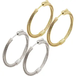 14k Yellow/White Gold Plated AAA Cubic Zirconia 3x35mm Twisted Hoop Earrings